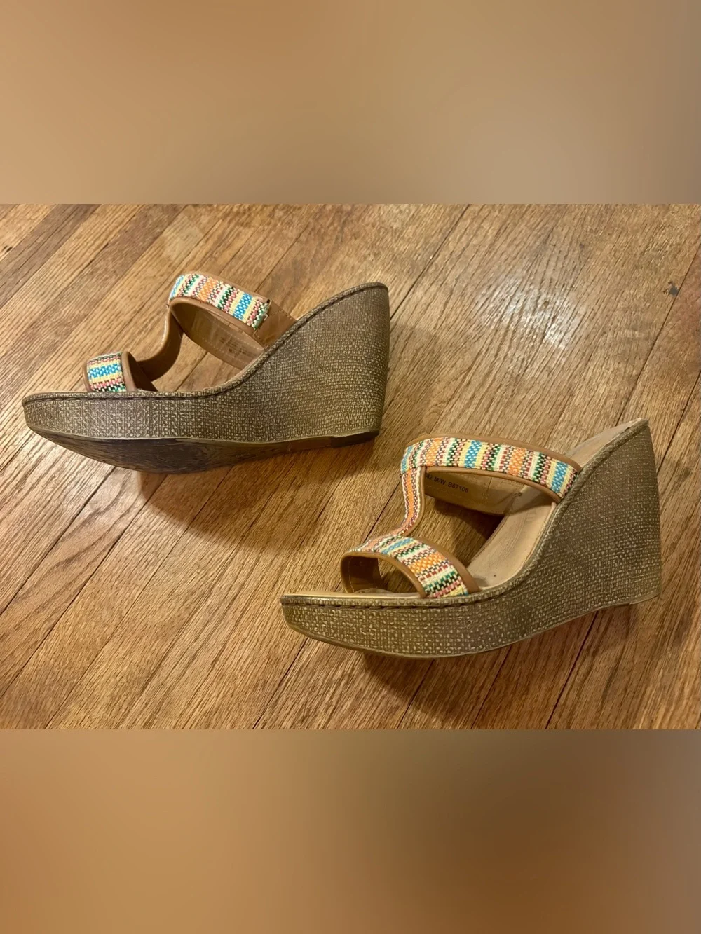 Born Multicolor Woven Strap Wedge Sandals